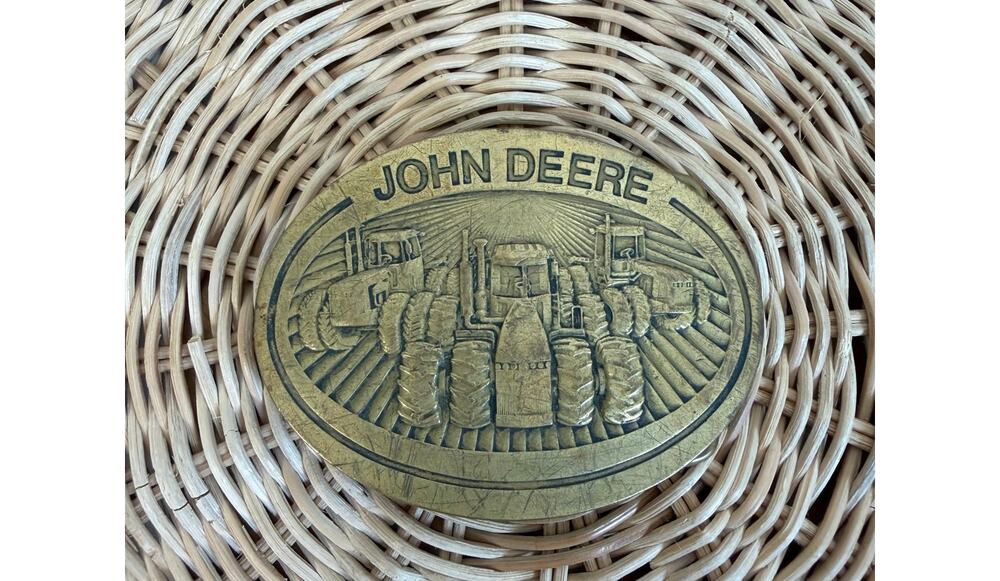 John Deere Heavyweight Belt Buckle Solid Brass 1981 Vintage Made In Moline, IL.